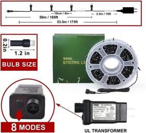 img 1 attached to 🌟 Светодиодные гирлянды MYGOTO: 165 футов, 500 светодиодов, водонепроницаемые гирлянды с зеленым проводом и 8 режимами для вечеринок, свадеб, дома, на патио, на газоне, в саду - прохладный белый