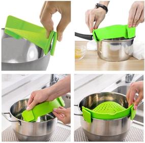 img 2 attached to 🍝 Hands-Free Snap Strainer, DaKuan 2 Packs of Clip-on Heat Resistant Colander Pour Spout for Pasta, Vegetables, Noodles, Pots, Bowls, and Pans