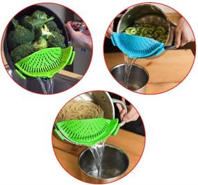 img 3 attached to 🍝 Hands-Free Snap Strainer, DaKuan 2 Packs of Clip-on Heat Resistant Colander Pour Spout for Pasta, Vegetables, Noodles, Pots, Bowls, and Pans