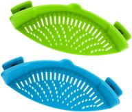 🍝 hands-free snap strainer, dakuan 2 packs of clip-on heat resistant colander pour spout for pasta, vegetables, noodles, pots, bowls, and pans logo