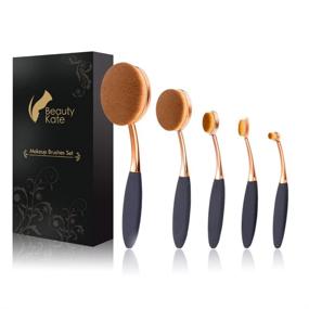 img 4 attached to 💄 Get Flawless Makeup with Beauty Kate Oval Makeup Brush Set - 5 Pcs Professional Oval Toothbrush Foundation Contour Concealer Eyeliner Blending Cosmetic Brushes Tool Set (Rose Gold Black)