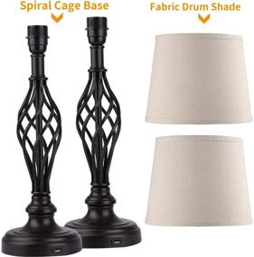 img 1 attached to 🛏️ Set of 2 Touch Control Vintage Bedside Lamps with USB Charging Port, 3-Way Dimmable Large Cream Drum Shade Spiral Cage Base Table Lamps for Living Room, Bedroom by PARTPHONER