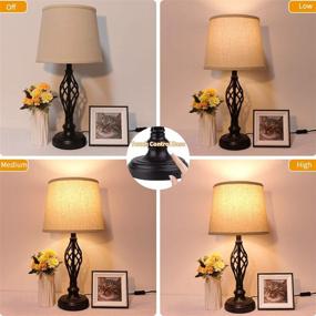 img 3 attached to 🛏️ Set of 2 Touch Control Vintage Bedside Lamps with USB Charging Port, 3-Way Dimmable Large Cream Drum Shade Spiral Cage Base Table Lamps for Living Room, Bedroom by PARTPHONER