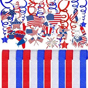 img 4 attached to Red White Blue Patriotic Party Decorations Set: Bulk Assortment of Crepe Paper Streamers, Hanging Swirls, Foil Steamers, with American Flag Star Cutouts - Ideal for 4th of July, Independence Day, Memorial Day