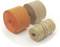 craftwreath burlap ribbon set - 2 rolls, 21.87 yards, 2 inch width - ideal for crafting, wrapping bows, christmas tree décor (orange+natural colors) + bonus jute twine logo