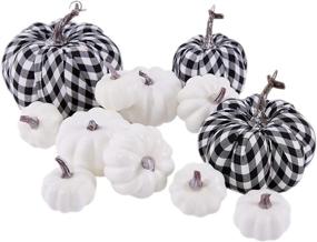 img 4 attached to Artmag 12 Pcs Assorted Artificial Pumpkins: Large Harvest White Pumpkins with Cloth Black White Plaid Fabric - Perfect Fall Harvest Festival, Thanksgiving, and Halloween Decoration