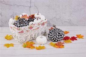 img 3 attached to Artmag 12 Pcs Assorted Artificial Pumpkins: Large Harvest White Pumpkins with Cloth Black White Plaid Fabric - Perfect Fall Harvest Festival, Thanksgiving, and Halloween Decoration