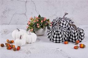 img 1 attached to Artmag 12 Pcs Assorted Artificial Pumpkins: Large Harvest White Pumpkins with Cloth Black White Plaid Fabric - Perfect Fall Harvest Festival, Thanksgiving, and Halloween Decoration