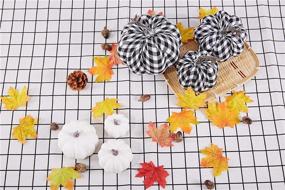 img 2 attached to Artmag 12 Pcs Assorted Artificial Pumpkins: Large Harvest White Pumpkins with Cloth Black White Plaid Fabric - Perfect Fall Harvest Festival, Thanksgiving, and Halloween Decoration