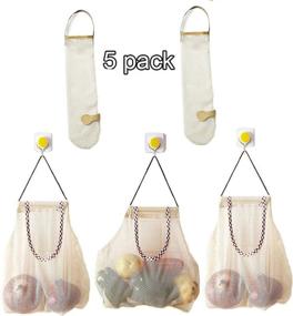 img 4 attached to 🛍️ Hanging Bag Hollow Reusable Storage Mesh Bag for Vegetables, Fruits, Garlics, Potatoes, Onions - Breathable Mesh Bag (5PCS)