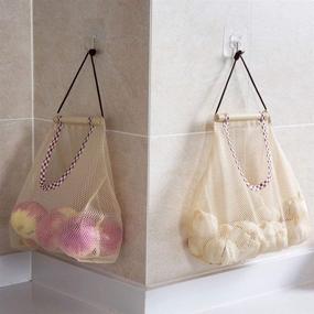 img 1 attached to 🛍️ Hanging Bag Hollow Reusable Storage Mesh Bag for Vegetables, Fruits, Garlics, Potatoes, Onions - Breathable Mesh Bag (5PCS)