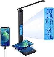 💡 smart led desk lamp with lcd screen, wireless charger & usb charging port, touch control 3 color modes & 5 brightness levels, foldable table lamp with clock, date, temperature for home office логотип