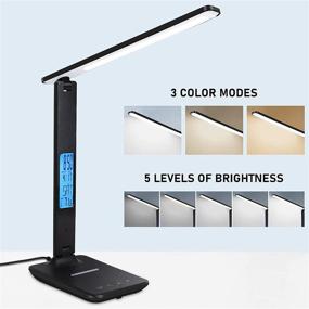 img 2 attached to 💡 Smart LED Desk Lamp with LCD Screen, Wireless Charger & USB Charging Port, Touch Control 3 Color Modes & 5 Brightness Levels, Foldable Table Lamp with Clock, Date, Temperature for Home Office