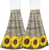 🌻 vintage sunflower autumn fall wooden hanging kitchen towel set - soft coral velvet hand towels for bathroom and dish towels with loop logo