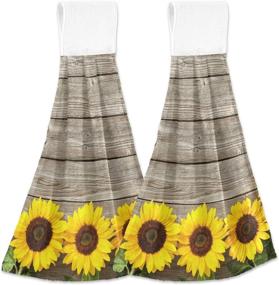 img 4 attached to 🌻 Vintage Sunflower Autumn Fall Wooden Hanging Kitchen Towel Set - Soft Coral Velvet Hand Towels for Bathroom and Dish Towels with Loop