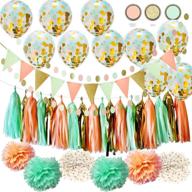 🎉 qian's party wild one birthday decorations - mint peach gold polka dot pom pom + confetti balloons for girl baby shower & bridal shower decorations логотип