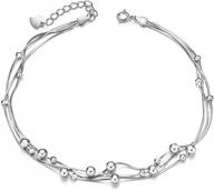 📿 shegrace 925 sterling silver triple layered chain anklets/bracelet: delicate charm with tiny beads for everyday elegance logo