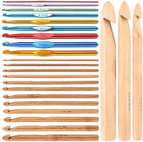 img 4 attached to 🧶 24-Piece Crochet Hooks Set: 15 Assorted Sizes Wooden Bamboo Hooks (3mm-25mm) and 9 Colorful Aluminum Handle Hooks (2mm-10mm) for Handcrafted Knitting Needles