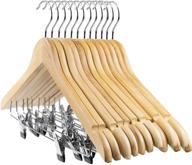 tosnail 12-pack wooden pant hanger set - steel clip and hook equipped, natural wood skirt hangers for standard clothes - from the natural wood collection логотип