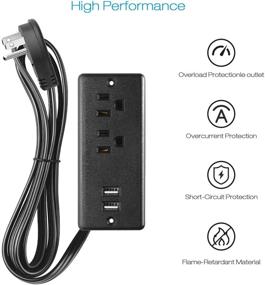 img 1 attached to 💡 ETL Listed Recessed Power Strip Flat Plug with USB Ports and 6.56ft Power Cord - Conference Desk Outlet Socket, 2 AC Plugs for Furniture, Home, Office - Black