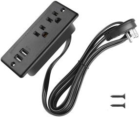 img 4 attached to 💡 ETL Listed Recessed Power Strip Flat Plug with USB Ports and 6.56ft Power Cord - Conference Desk Outlet Socket, 2 AC Plugs for Furniture, Home, Office - Black