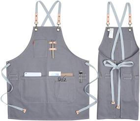 img 4 attached to 👕 Cotton Apron for Men Women: Adjustable Strap BBQ Grill, Kitchen, and Workshop Apron (Grey)