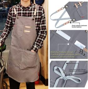 img 1 attached to 👕 Cotton Apron for Men Women: Adjustable Strap BBQ Grill, Kitchen, and Workshop Apron (Grey)