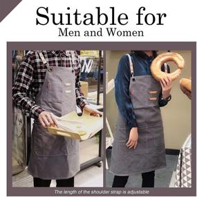 img 3 attached to 👕 Cotton Apron for Men Women: Adjustable Strap BBQ Grill, Kitchen, and Workshop Apron (Grey)