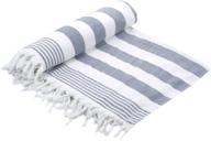 🌊 turkish cotton oversized beach blanket, 80"x80", luxury peshtemal front with terry loop back, fouta blanket, throw, peshterry beach towel queen size (white-blue) - cottonna logo