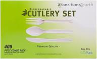 🌱 transitions2earth biodegradable ecopure cutlery combo pack - box of 400 (200 forks + 130 spoons + 70 knives) - plant a tree with every purchase! logo