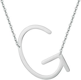 img 4 attached to 📿 Women's 18K Gold Plated Sideways Large Initial Necklace - Stainless Steel Monogram Necklace A-Z Name, Alphabet Letter Necklace for Girls - Trendy Slanted Initial Jewelry for Better SEO