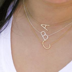 img 1 attached to 📿 Women's 18K Gold Plated Sideways Large Initial Necklace - Stainless Steel Monogram Necklace A-Z Name, Alphabet Letter Necklace for Girls - Trendy Slanted Initial Jewelry for Better SEO