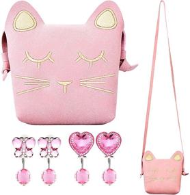 img 4 attached to 🐱 Maxdot Little Girls Pink Cute Cat Crossbody Bag Handbag with Clip-on Earrings - Adorable Jewelry Set for Kids and Toddlers