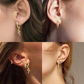 img 3 attached to 🌈 Colorful Small Rhinestone Huggie Hoop Earrings: 4 Pairs for Women, Girls | Gold Snake Dangle Hypoallergenic Hoops