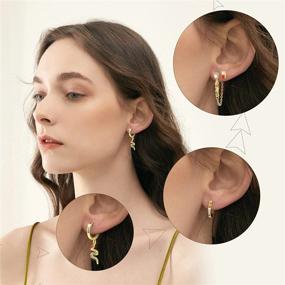 img 2 attached to 🌈 Colorful Small Rhinestone Huggie Hoop Earrings: 4 Pairs for Women, Girls | Gold Snake Dangle Hypoallergenic Hoops