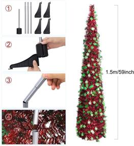 img 1 attached to MAGICTING 5ft Easy-Assembly Pop up Christmas Tinsel Tree: Coastal Glittery Snowflake Xmas Decorations in Matte Red and Green