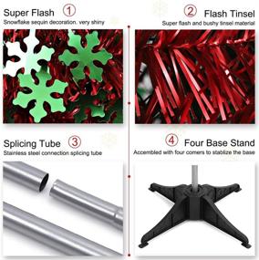 img 2 attached to MAGICTING 5ft Easy-Assembly Pop up Christmas Tinsel Tree: Coastal Glittery Snowflake Xmas Decorations in Matte Red and Green