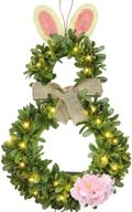 🐰 easter bunny lighted wreath with timer - stunning 11x20 inch spring decor for front door, 20 led lights - battery operated логотип