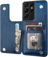 📱 onetop samsung galaxy s21 ultra wallet case with card holder - pu leather kickstand, card slots, double magnetic clasp, shockproof cover 5g 6.8 inch (blue) logo