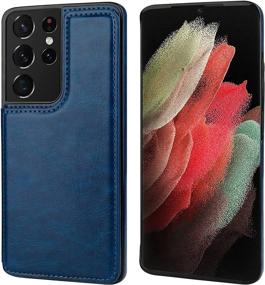 img 2 attached to 📱 ONETOP Samsung Galaxy S21 Ultra Wallet Case with Card Holder - PU Leather Kickstand, Card Slots, Double Magnetic Clasp, Shockproof Cover 5G 6.8 Inch (Blue)