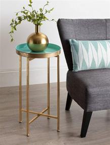 img 1 attached to 🪐 Modern Minimalist Kate and Laurel Celia Round Foldable Tray Accent Table, Light Teal and Gold, 14" x 14" x 25.75" with Magnetic Tabletop