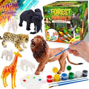 img 4 attached to 🎨 FUNZBO Kids Crafts and Arts Set Painting Kit - Animal Toys Art and Craft Supplies Party Favors for Boys Girls Age 4 5 6 7 Years Old Kid Creativity DIY Gift Easter - Paint Your Own Forest Animals Set