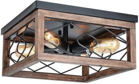 img 4 attached to 🔆 Eyassi Farmhouse Wooden Flush Mount Ceiling Lights – Stylish Lighting Fixtures for Kitchen, Living Room, Bedroom, Hallway, and More (4-Light-L)