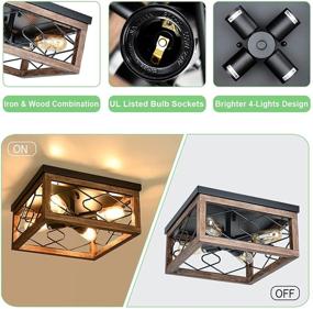 img 2 attached to 🔆 Eyassi Farmhouse Wooden Flush Mount Ceiling Lights – Stylish Lighting Fixtures for Kitchen, Living Room, Bedroom, Hallway, and More (4-Light-L)