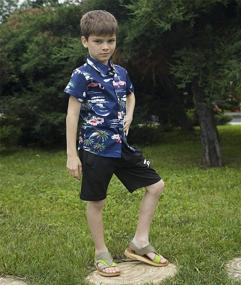 img 1 attached to Мальчики 3D Графическая гавайская рубашка с коротким рукавом Aloha с застежкой на пуговицы - размеры 2-8 лет от Uideazone