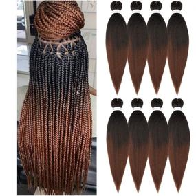 img 4 attached to Premium Pre-Stretched Ombre Braiding Hair: 24 Inch, 1B/30 Natural Black Brown - 8 Packs - Ideal for Professional Crochet Braids, Twist Braids - Hot Water Setting Perm, Yaki Synthetic Hair