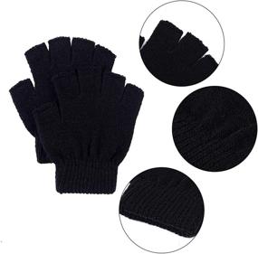 img 2 attached to 🧤 Cooraby 3 Pairs Unisex Kids Half Finger Winter Gloves Stretchy Knitted Typing Mittens for Better SEO