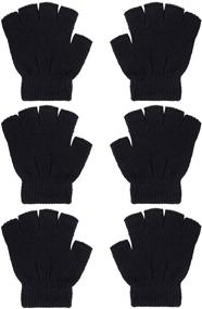 img 1 attached to 🧤 Cooraby 3 Pairs Unisex Kids Half Finger Winter Gloves Stretchy Knitted Typing Mittens for Better SEO