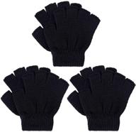 🧤 cooraby 3 пары унисекс зимних перчаток для детей с откидными пальцами, растяжимые вязаные письменные митенки для улучшения seo логотип