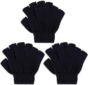 img 4 attached to 🧤 Cooraby 3 Pairs Unisex Kids Half Finger Winter Gloves Stretchy Knitted Typing Mittens for Better SEO